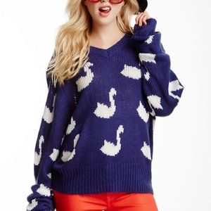 Wildfox White Label Allover Swans V-Neck Sweater